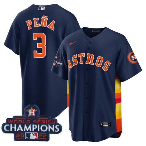 Youth Houston Astros #3 Jeremy Peña Navy 2022 World Series Champions Stitched BaseballJersey
